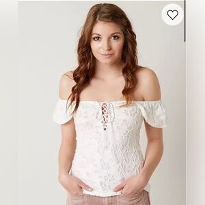 Free People Ivory Popsicle Top With Lace Up Detail Size Large